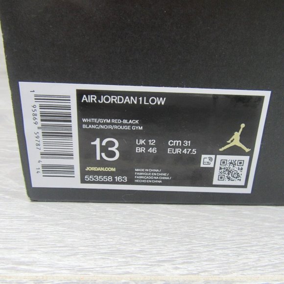 Air Jordan 1 Low Bulls Black Gym Red Shoes Mens Size 13 NEW - Picture 13 of 14